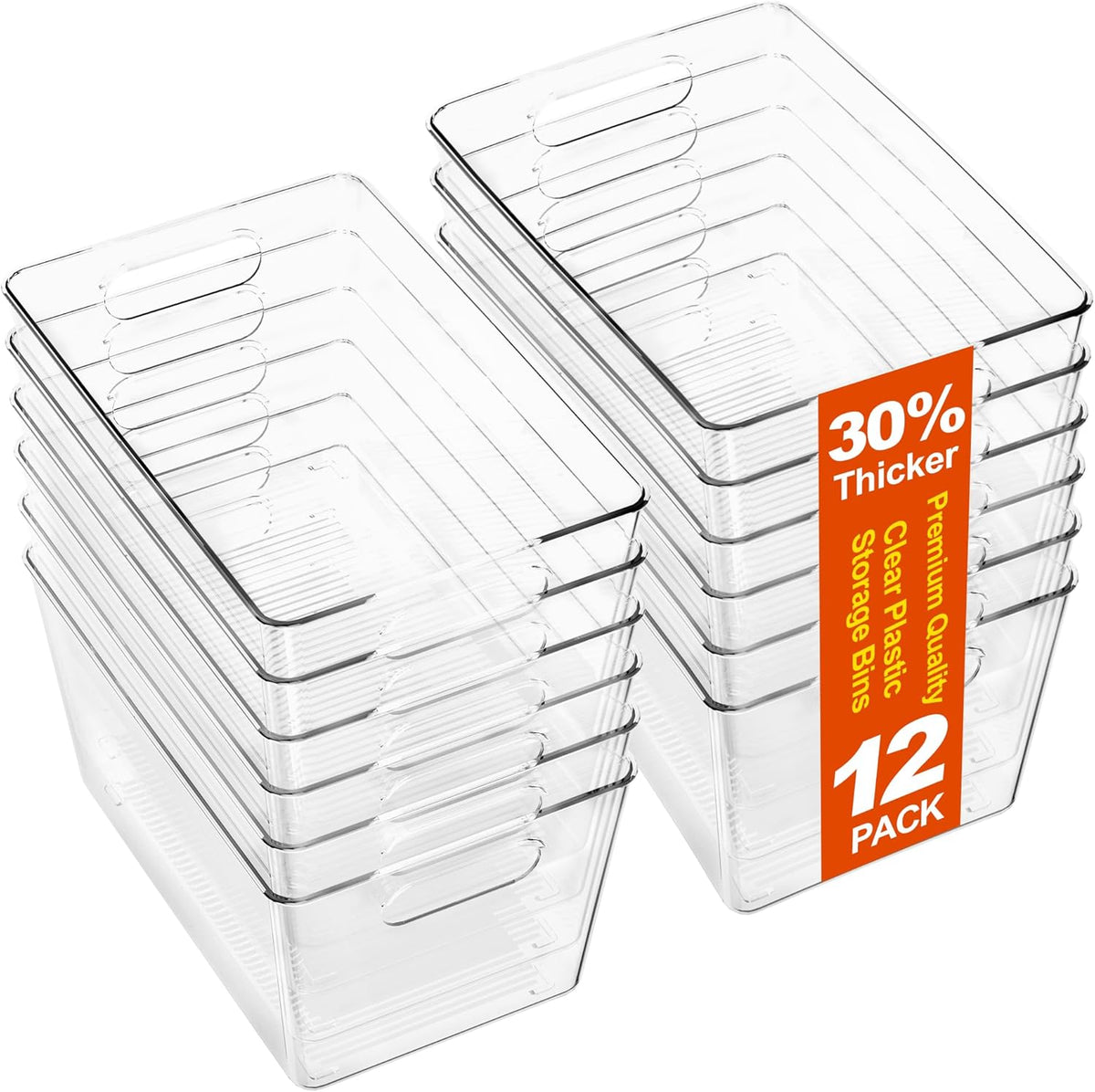 Clear Plastic Storage Bins-6 Pack Large Pantry Organizers and Storage Containers for Kitchen, Bathroom, Under-Sink, Office, Closet, Garage, Freezer and Snack