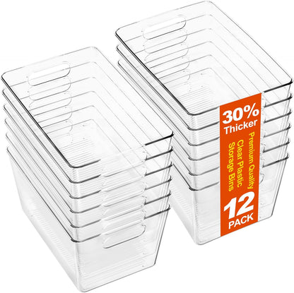 Clear Plastic Storage Bins-6 Pack Large Pantry Organizers and Storage Containers for Kitchen, Bathroom, Under-Sink, Office, Closet, Garage, Freezer and Snack