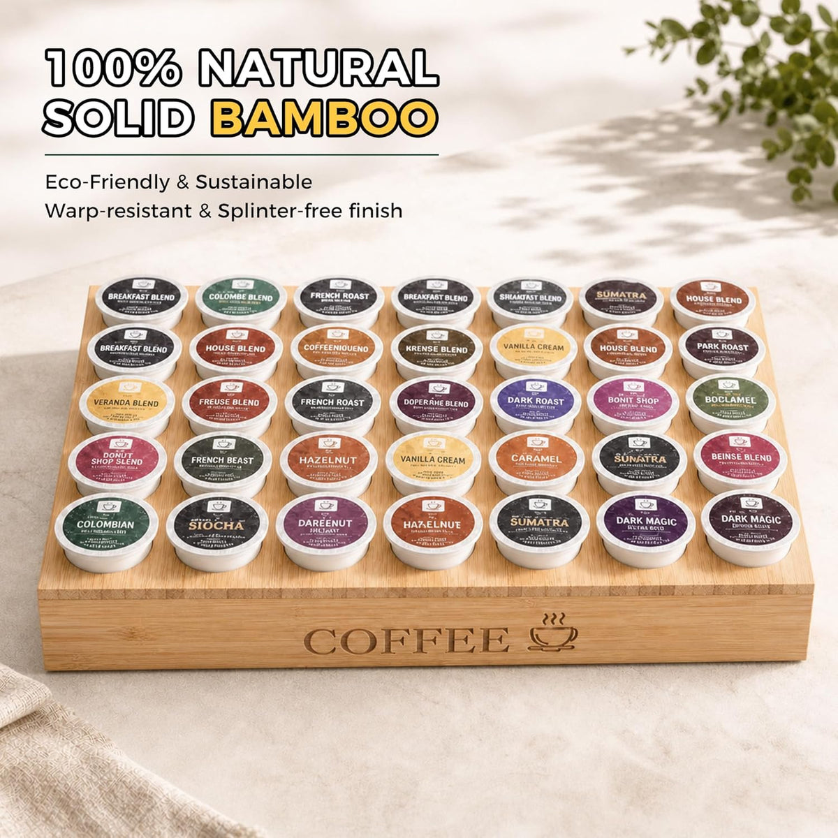 MinBoo BamBoo k cup holder Drawer or Countertop k cup Organizer Coffee Pod Holder Hold 35 Coffee Pod Storage Kcup coffee pods holder for coffee station Office and Kitchen k cup storage
