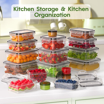 KEMETHY Food Storage Containers with Lids(18 Container & 18 Lid), Plastic Food Containers for Pantry & Kitchen Storage and Organization, BPA-Free, Leak Proof, Reusable with Labels & Pen