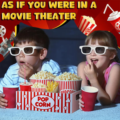 Movie Night Supplies Snack Trays with Handles Reusable Wooden Movie Gift Basket for Theater Popcorn Bucket Bowl Box Container Family Room Decor(Classic Style)