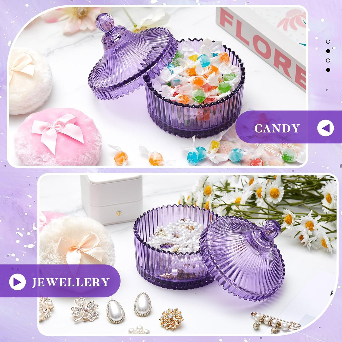 Tioncy 3 Pcs Large Body Powder Puff and Container Valentine's Day gift Powder Container with Puff Crystal Case Soft Washable Reusable Velour Face Body Glitter Wet Dry Makeup (Classic,Clear)