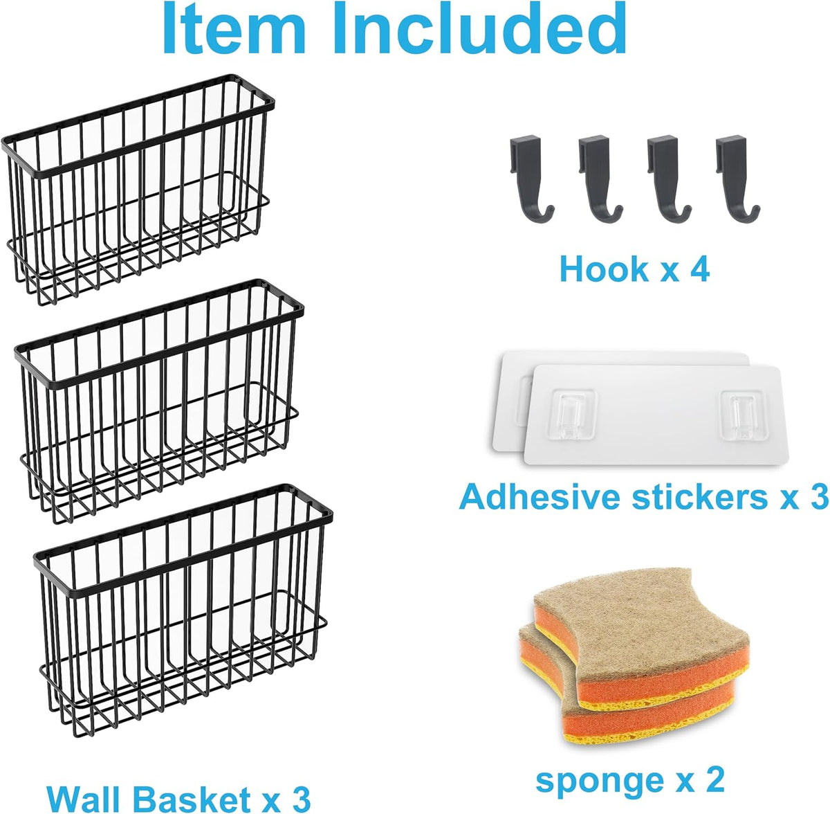 Cabinet Door Organizer Basket 2 Pack, Foil and Plastic Wrap Organizer with 2 Sponges, Lid Organizers Inside Cabinet, Metal Basket for Kitchen Organizers and Storage, Utility, Black (Medium,Large)