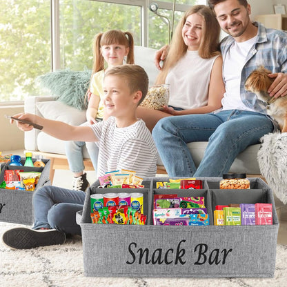 Snack Organizer for Countertop, Trapezoid Fabric Snack Bin Holder with Side Handles, 6 Compartment Snack Basket Container, Lightweight Snack Bar Station Organizer, Kitchen Pantry Storage-Black