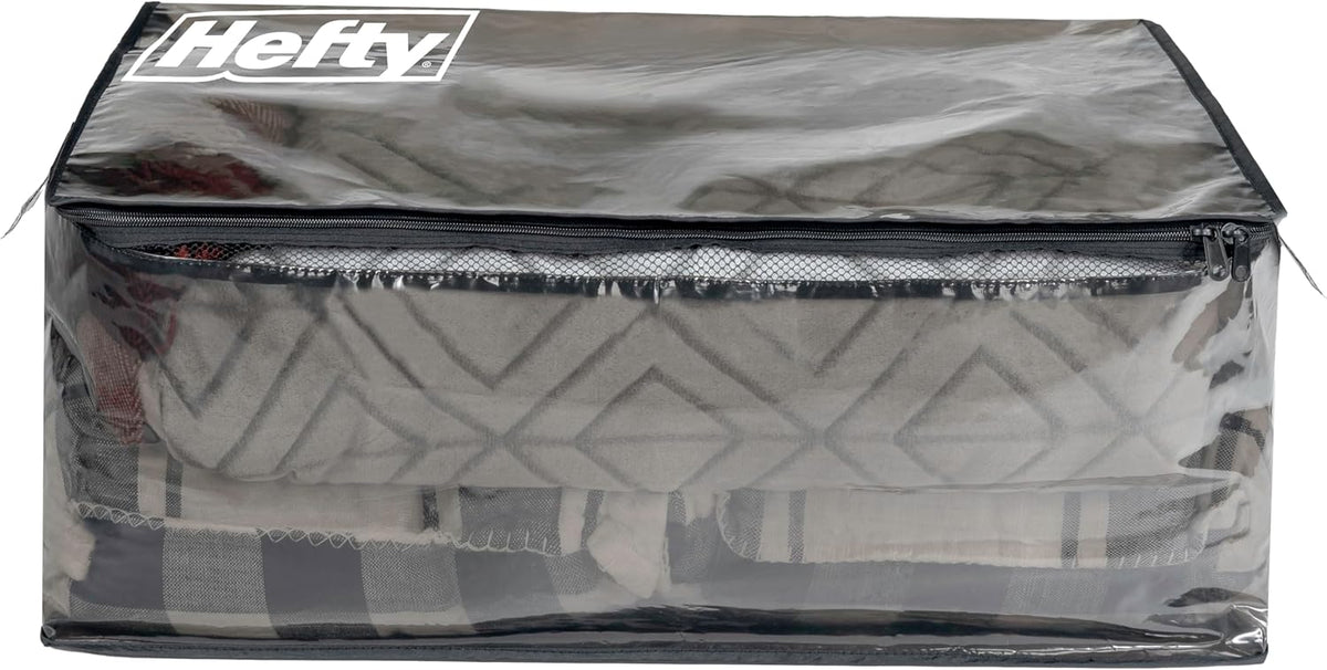 Hefty Storage Bags Extra Large Double Zipper Backpack, Heavy Duty Water Resistant Moving Totes with Shoulder Straps, Foldable Reusable Packing Organizers, 2 Pack (X-Large Black)