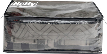 Hefty Storage Bags Extra Large Double Zipper Backpack, Heavy Duty Water Resistant Moving Totes with Shoulder Straps, Foldable Reusable Packing Organizers, 2 Pack (X-Large Black)