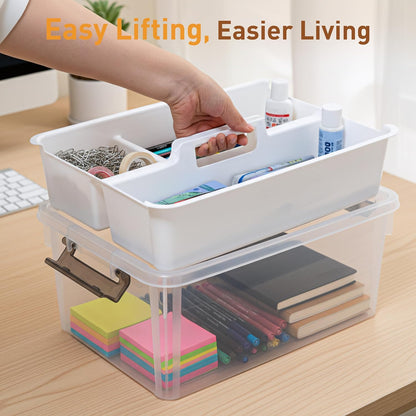 Citylife 17 QT Plastic Storage Box with Removable Tray Craft Organizers and Storage Clear Storage Container for Organizing Bead, Tool, Sewing, Playdoh