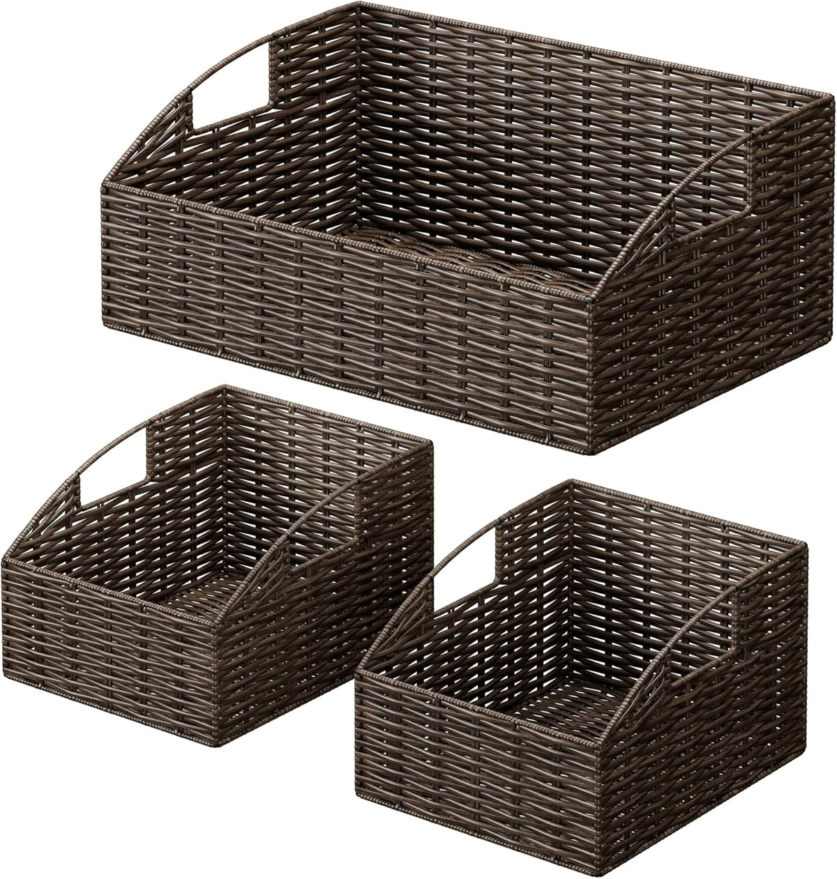 Rattan Storage Baskets, Handwoven Wicker Storage Bins with Built-in Handles, Storage Container Baskets for Shelves, Bedroom, Bathroom, Laundry Room or Kitchen(Natural)