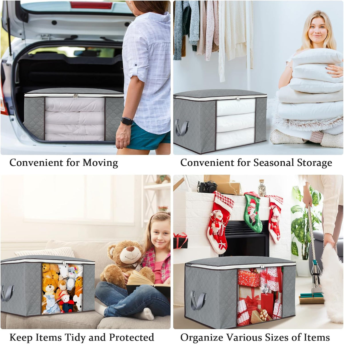 combocube Zippered Storage Bag for Closet King Comforter, pillow, quilt, bedding, Clothes, Blanket Organizers with Large Clear Window & Carry Handles Space Saver