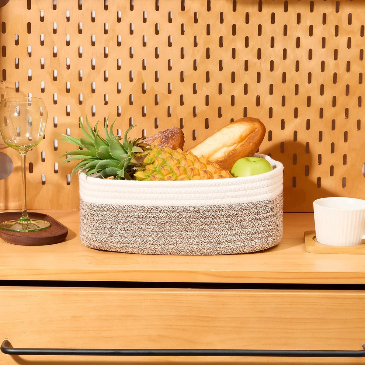 MiniArk Small Storage Baskets for Organizing | Closet Organizer Bins | Shelf Toy Basket | Woven Rope Baskets | Cube Decorative Box | Shallow Basket | L11.5xW7.5xH4.7| Brown