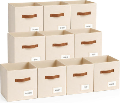 Storage Cubes, 11 Inch Fabric Storage Cubes Organizer Bins with Labels, Odor-Free & Sturdy PP Structure, Cubby Baskets for Closet, Shelves, Toys & Nursery (Beige)