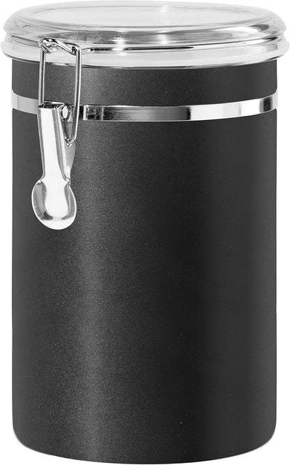 Oggi Stainless Steel Kitchen Canister 152 fl oz - Airtight Clamp Lid, Clear See-Thru Top - Ideal for Kitchen Storage, Food Storage, Pantry Storage. Jumbo Size 8" x 8".