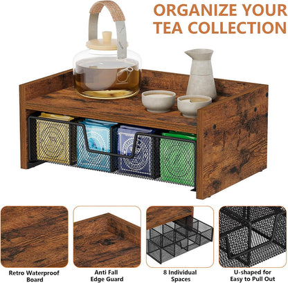 YINMIT Tea Bag Organizer, Tea Bag Holder with Drawer, Wood Tea Box Organizers and Storage Chest, Tea Station Chest Display for Countertop Kitchen, Office