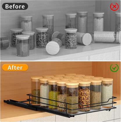 BOIVSHI 2-Tier Spice Rack, Pull Out Cabinet Organizer Spice Racks Height Adjustable Heavy Duty Metal Basket for Inside Cabinets & Pantry Closet(9.5''Wx10.5''Dx9.5''H)