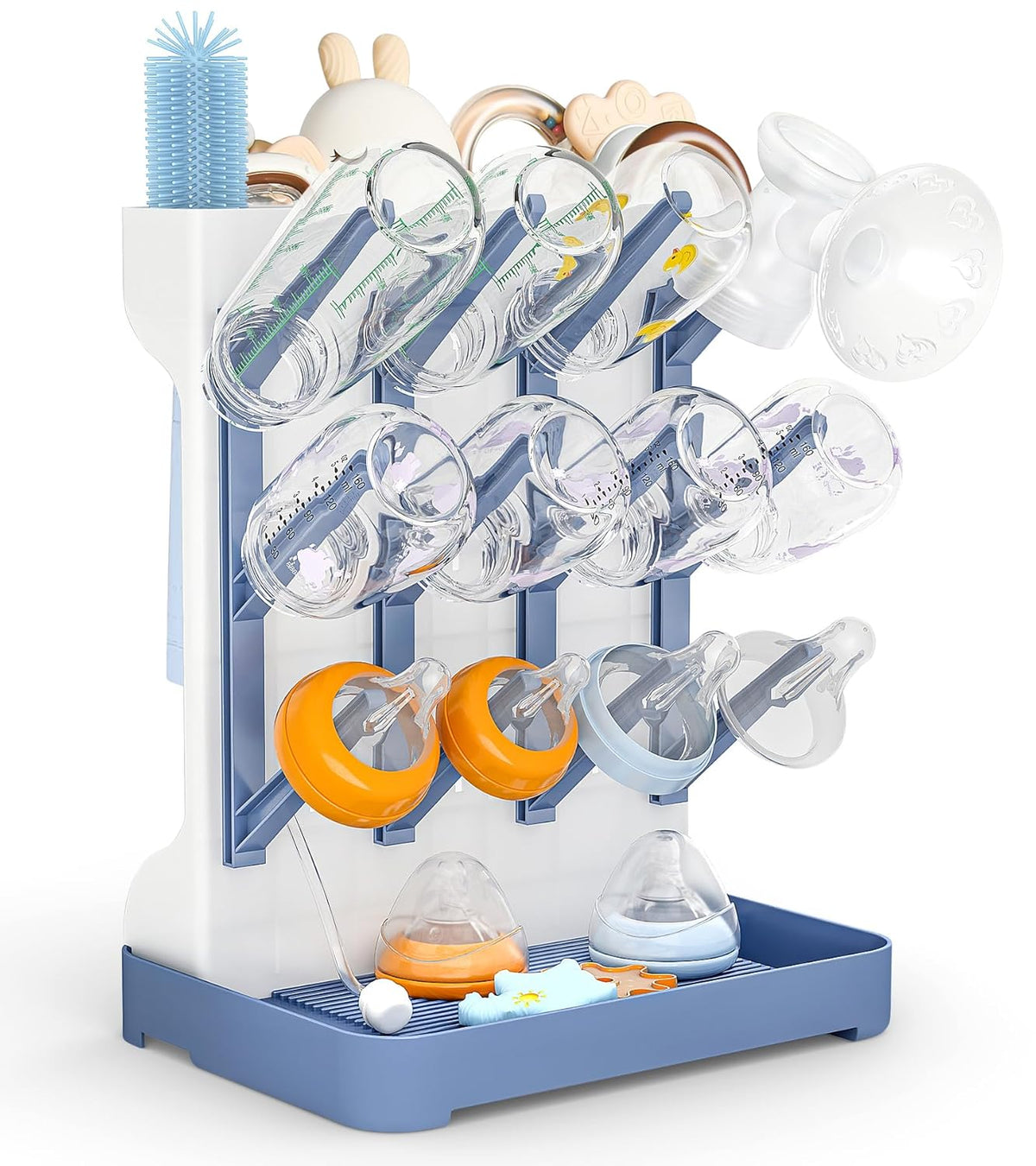 GoMaihe Baby Bottle Drying Rack: Space Saving Vertical Bottle Dryer Holder - Newborn Accessories Storage Stand Organize Brushes Pacifiers on Countertop - BPA-Free - Gray