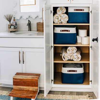 OrganiHaus 12x8in Canvas Storage Baskets 3 Pack | SMALL Fabric Bins for Shelves | Pantry & Bathroom Organizer | Beige/Off-White
