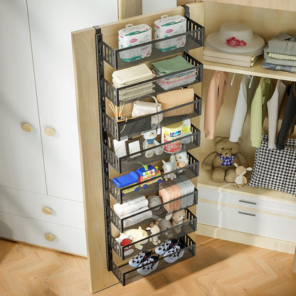 6-Tier Over The Door Pantry Organizer with Mesh Baskets, Adjustable & Stable Hanging Spice Rack for Kitchen, Bathroom, Bedroom, and Baby Essentials Storage