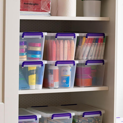 IRIS USA 6 Qt. Plastic Craft Storage Container Bins with Lids, Small Art & Office Supply Organizer Tote, Sensory Bins & Boxes for Home & University, Stackable, Secure Latch Buckles, Clear