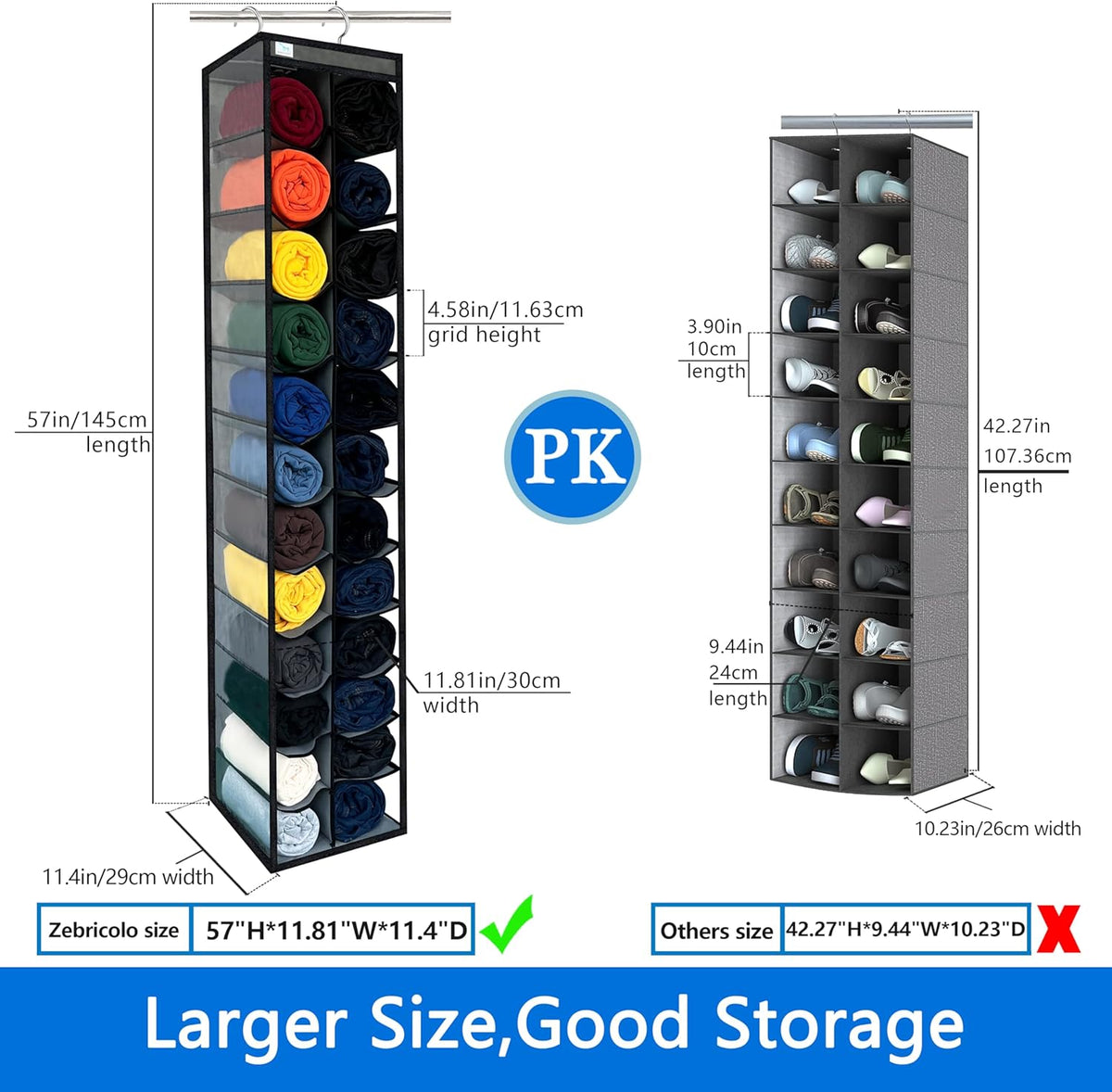 Over the Door Organizer Storage 6 Tier, 12 Large Capacity Side Pockets, Heavy Duty Metal Reinforced Hook Anti Tilt 75 LB Load Behind Door Storage for Bedroom Bathroom Pantry Nursery