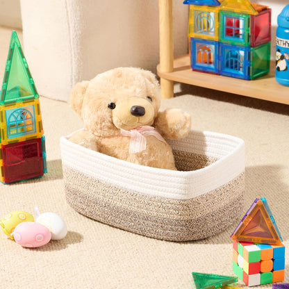 MiniArk Small Storage Baskets for Organizing | Closet Organizer Bins | Shelf Toy Basket | Woven Rope Baskets | Cube Decorative Box | Shallow Basket | L11.5xW7.5xH4.7| Brown