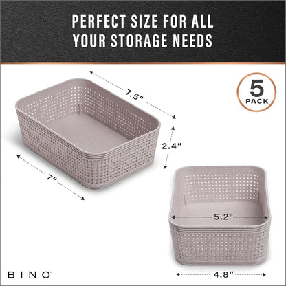 BINO | Woven Plastic Basket | Small (Natural), 5-Pack | THE JUTE COLLECTION | Home Organization, Space - Saving Storage, Stylish Design | Jute Basket | Plastic Storage Basket