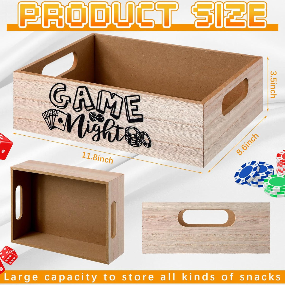 Movie Night Supplies Snack Trays with Handles Reusable Wooden Movie Gift Basket for Theater Popcorn Bucket Bowl Box Container Family Room Decor(Classic Style)