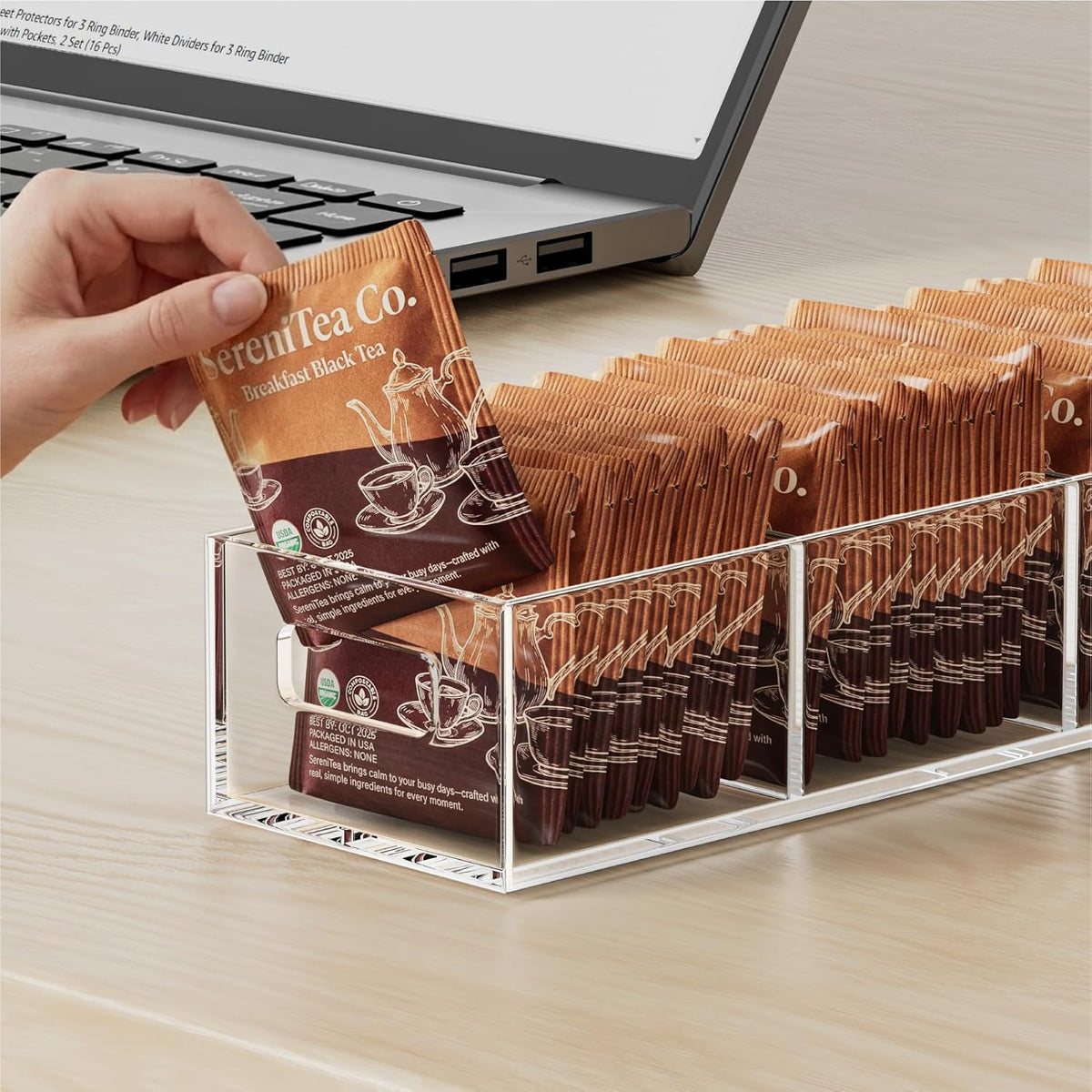 FUCDTEFC Tea Bag Organizer, Small Clear Tea Bag Holder for Drawer Kitchen Cabinets Pantry Countertops Organizers Storage, BPA-Free Acrylic Coffee Pods, Sugar Packets,Plastic Teabag Bins Home Organizer