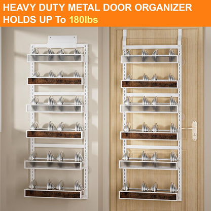 8 Tier Pantry Door Organizer Spice Rack, 2-IN-1 Wall Mount or Hanging Over Door Seasoning Organizer with Adjustable Baskets, Heavy Duty Behind Door Storage Shelves for Pantry, Cabinet and Kitchen