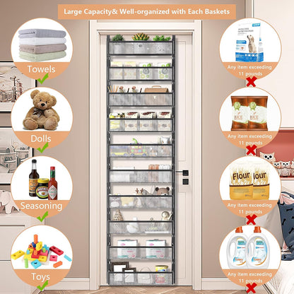 6-Tier Over The Door Pantry Organizer with Mesh Baskets, Adjustable & Stable Hanging Spice Rack for Kitchen, Bathroom, Bedroom, and Baby Essentials Storage