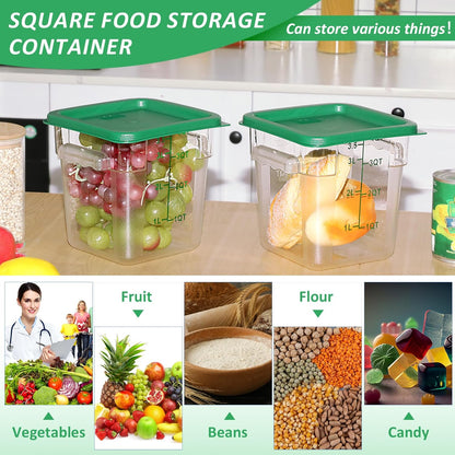 Yungyan 6 Pcs Commercial Clear Food Storage Containers 4 Qt Square Acrylic Airtight Food Storage Containers with Lids for Kitchen Restaurant Pantry Freezer Flour Sugar(Red)