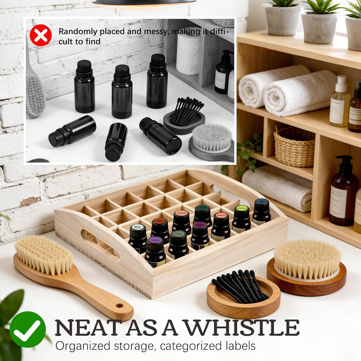 VolksRose 30-Slot Wooden Storage Box - Fits 5-15 ml Bottles, Travel & Presentation Storage, Nail Polish & Perfume Collection