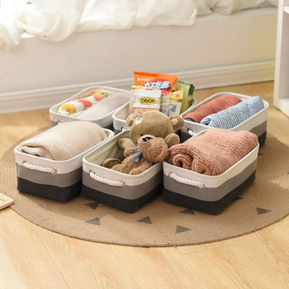 Fabric Storage Bins 12x8x5 inch [6-Pack] with Rope Handles - Decorative Baskets for Organizing