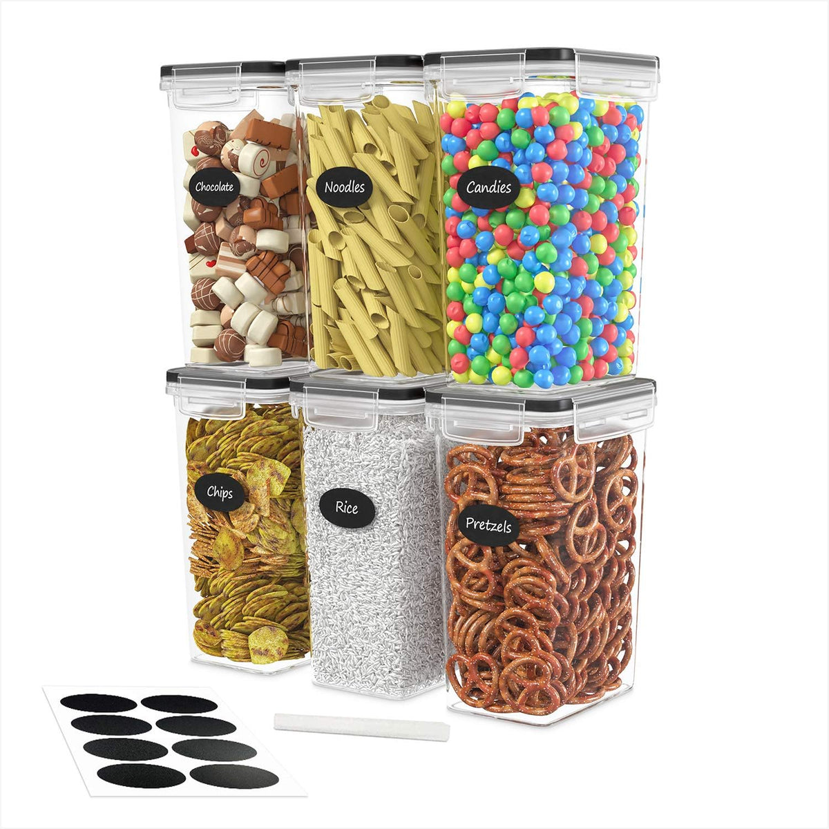 DWËLLZA KITCHEN Airtight Food Storage Container Set - 8 Pieces 1.4L - Plastic BPA Free Kitchen Pantry Storage Containers with Lids - Dishwasher Safe - Include 8 Labels - Keeps Food Fresh & Dry