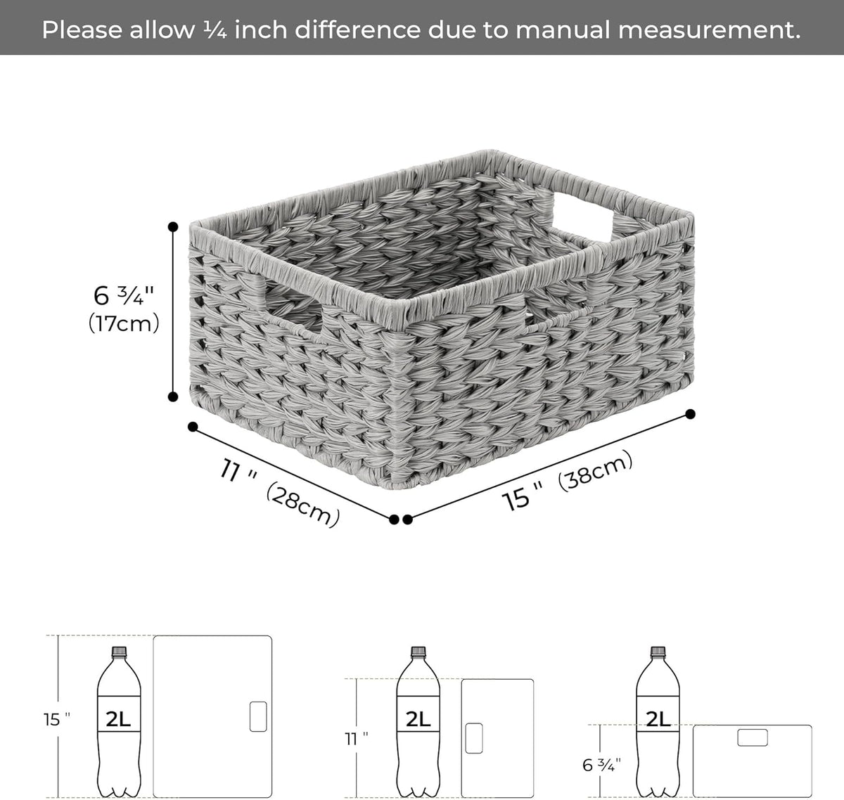 GRANNY SAYS Wicker Storage Baskets for Shelves, Wicker Baskets for Organizing, Waterproof Woven Basket for Pantry, Rectangle Basket for Shlef, Brown, 2-Pack