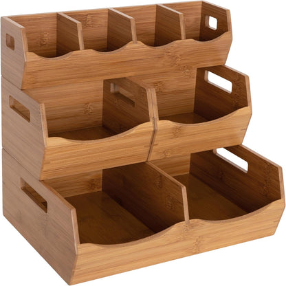 Seville Classics Bamboo Premium Organizer Storage Bins for Kitchen Silverware, Pantry, Closet, Office Desk, Pens, Utensils, Makeup, K Cup, Bamboo, Bag Holder Bin Set