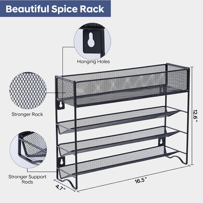 Spice Rack Organizer with 27 Spice Jars with Black Lids, Funnel, Spice Labels, Pen, Seasoning Organizer for Cabinet, Countertop, Pantry, Kitchen,Cupboard or Door & Wall Mount
