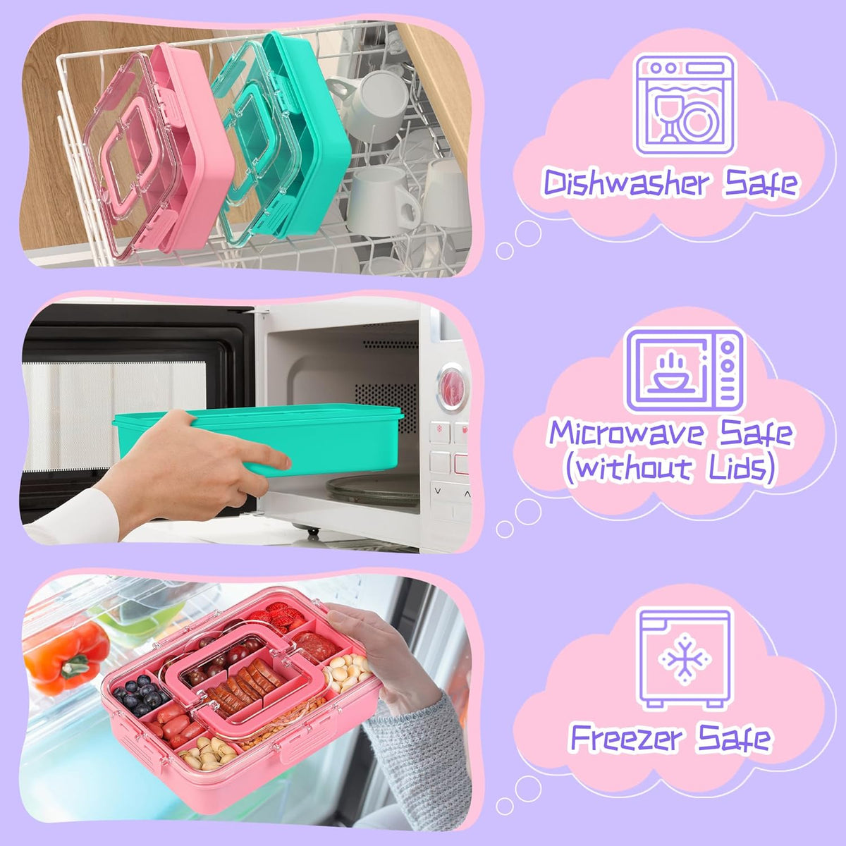 Xyptorix Snack Box Container for Kids - Adjustable 12-Compartment Snack Containers, Reusable Bento Box, Dishwasher Safe, BPA-Free, Perfect for School, Travel, Camping & Picnic, Ivory White
