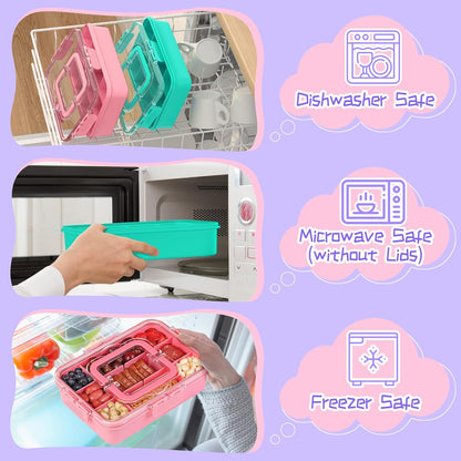 Xyptorix Snack Box Container for Kids - Adjustable 12-Compartment Snack Containers, Reusable Bento Box, Dishwasher Safe, BPA-Free, Perfect for School, Travel, Camping & Picnic, Ivory White