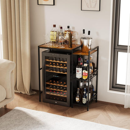 Yuyetuyo Mini Fridge Stand with Storage Shelves, Wine Cabinet, Microwave Stand, Coffee Bar, TV Stand, Bakers Rack, Beverage Refrigerator Table Adjustable for Dorm Apartment Kitchen Rustic Brown