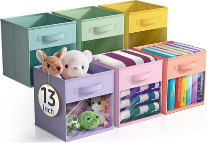 Sorbus Fabric Storage Cubes - 6 Foldable Storage Bins for Organizing Pantry, Cubbies, Toy Box - Clothes Storage & Closet Organizer - 13 Inch Collapsible Cube Baskets for Shelves with Handle