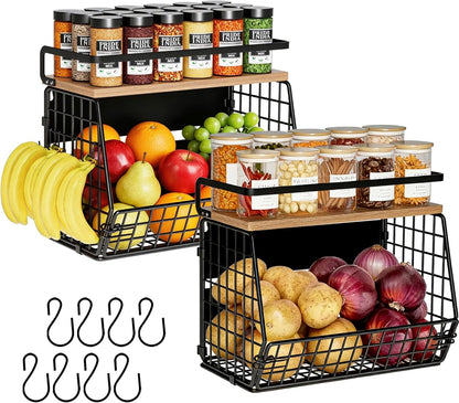 Magnetic Shelf for Fridge,Hanging Wall Basket for Potato Onion Fruit and Vegetable Storage Bins,Large Produce Container Magnetic Spice Rack for Refrigerator Kitchen Counter Pantry,Black