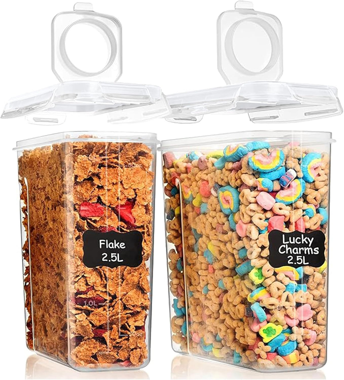 Shazo 2 Pack (15.4 Oz Cereal Capacity) Small Airtight Cereal Containers Storage with Lids, Perfect Space Saving BPA-Free Plastic Container, Pantry Organization and Canister for Rice, Sugar & Flour