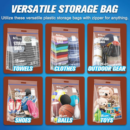 10 Gallon Zipper Storage Bags, 18” x 20” Clear Plastic Bags with Handle, Extra Large XL Zip Bags for Clothes, Pack of 5