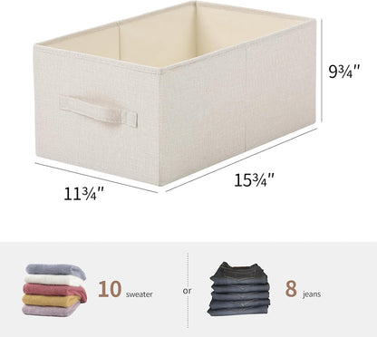 Linen Folding Storage Bins, 3 Pack Large Storage Baskets, Washable, Clothing Storage Bins with Handle, Closet Organizer for Storage Sweater,Sheets(Beige, 18½"x11 x8½)