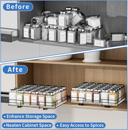 BOIVSHI 2-Tier Spice Rack, Pull Out Cabinet Organizer Spice Racks Height Adjustable Heavy Duty Metal Basket for Inside Cabinets & Pantry Closet(9.5''Wx10.5''Dx9.5''H)