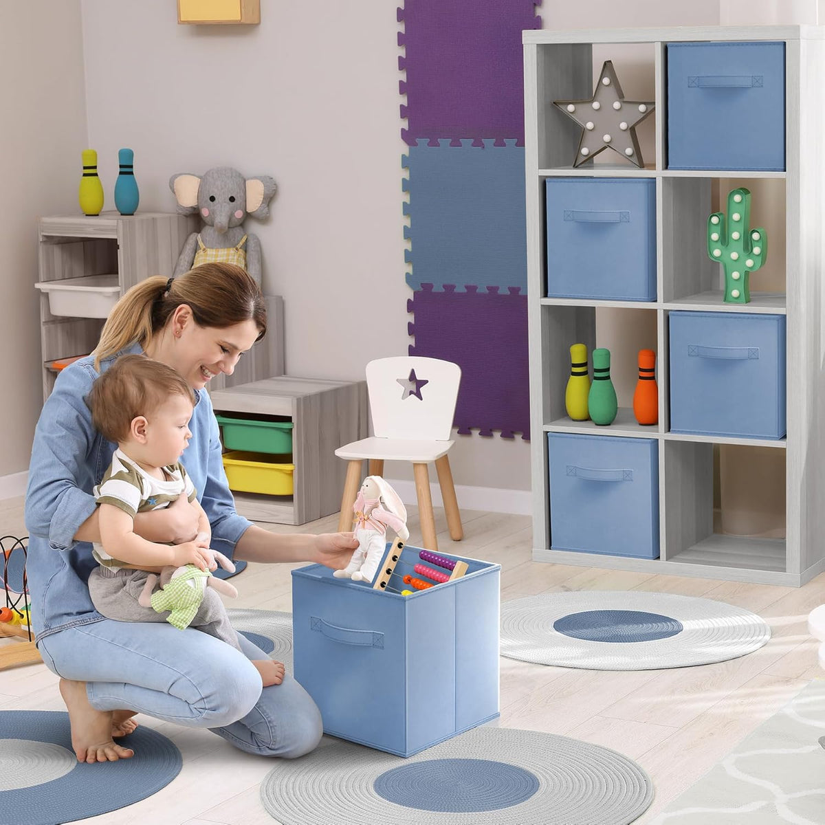 Sorbus Foldable Storage Cubes - 6 Fabric Baskets for Organizing Pantry, Closet, Shelf, Nursery, Playroom, Toy Box, Cubby -11 Inch Dual Handle Collapsible Closet Organizers and Storage Bins (Navy Blue)
