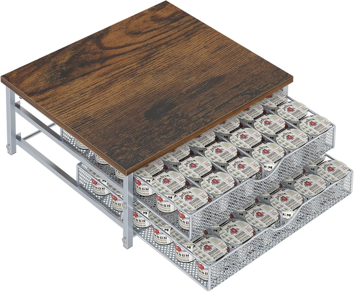 Coffee Pod Holder For Counter, Coffee Pod Drawer for K Cup Storage Drawer Holder, 72 Capacity Pods Storage Organizer Cups Capsule with Sliding Baskets for Coffee Station, Black