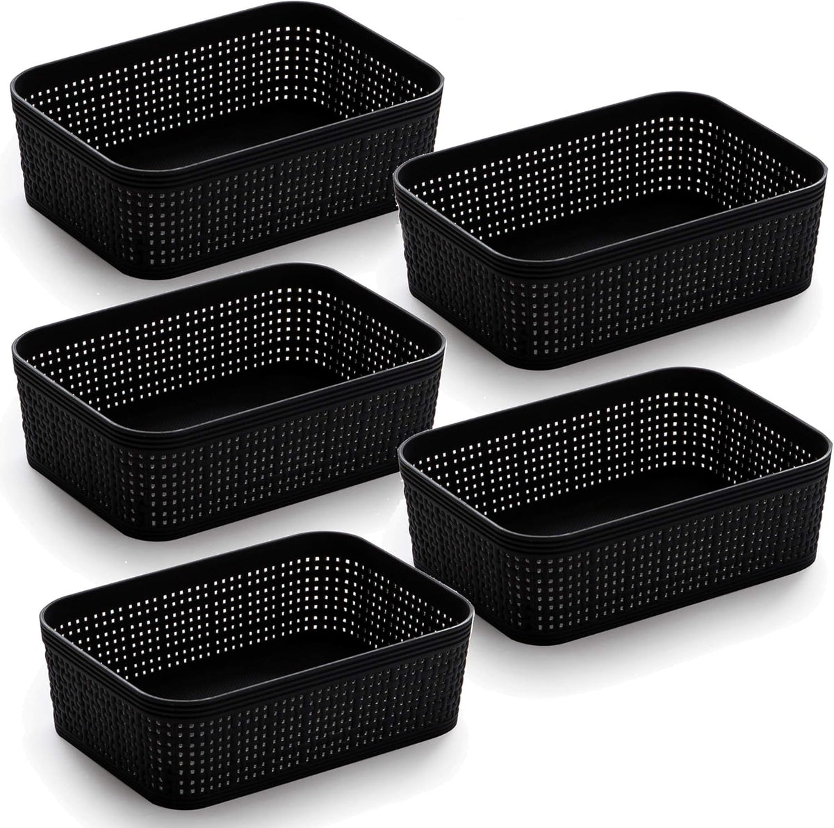 BINO | Woven Plastic Basket | Small (Natural), 5-Pack | THE JUTE COLLECTION | Home Organization, Space - Saving Storage, Stylish Design | Jute Basket | Plastic Storage Basket