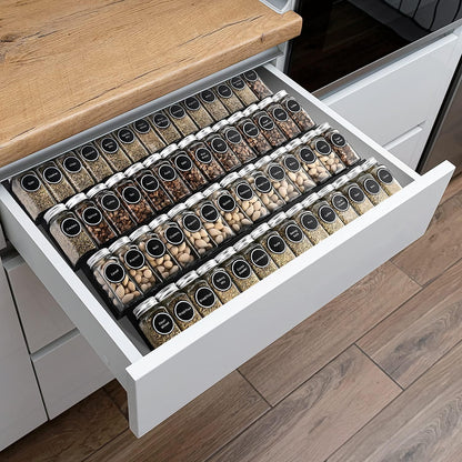 Mulush Bamboo Spice Rack Tray - Spice Drawer Organizer for Kitchen Cabinets Storage and Organization (Jars Not Included, 8 Individual Pieces, Not Adjustable)
