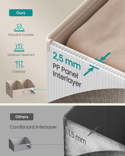 SONGMICS Set of 6 Storage Baskets, Foldable Storage Bins, Fabric Boxes, 15.7 x 11.8 x 7.9 Inches, Closet Storage Organizers, 3 Handles, for Bedroom, Living Room, Summer Sand URFB0140K01